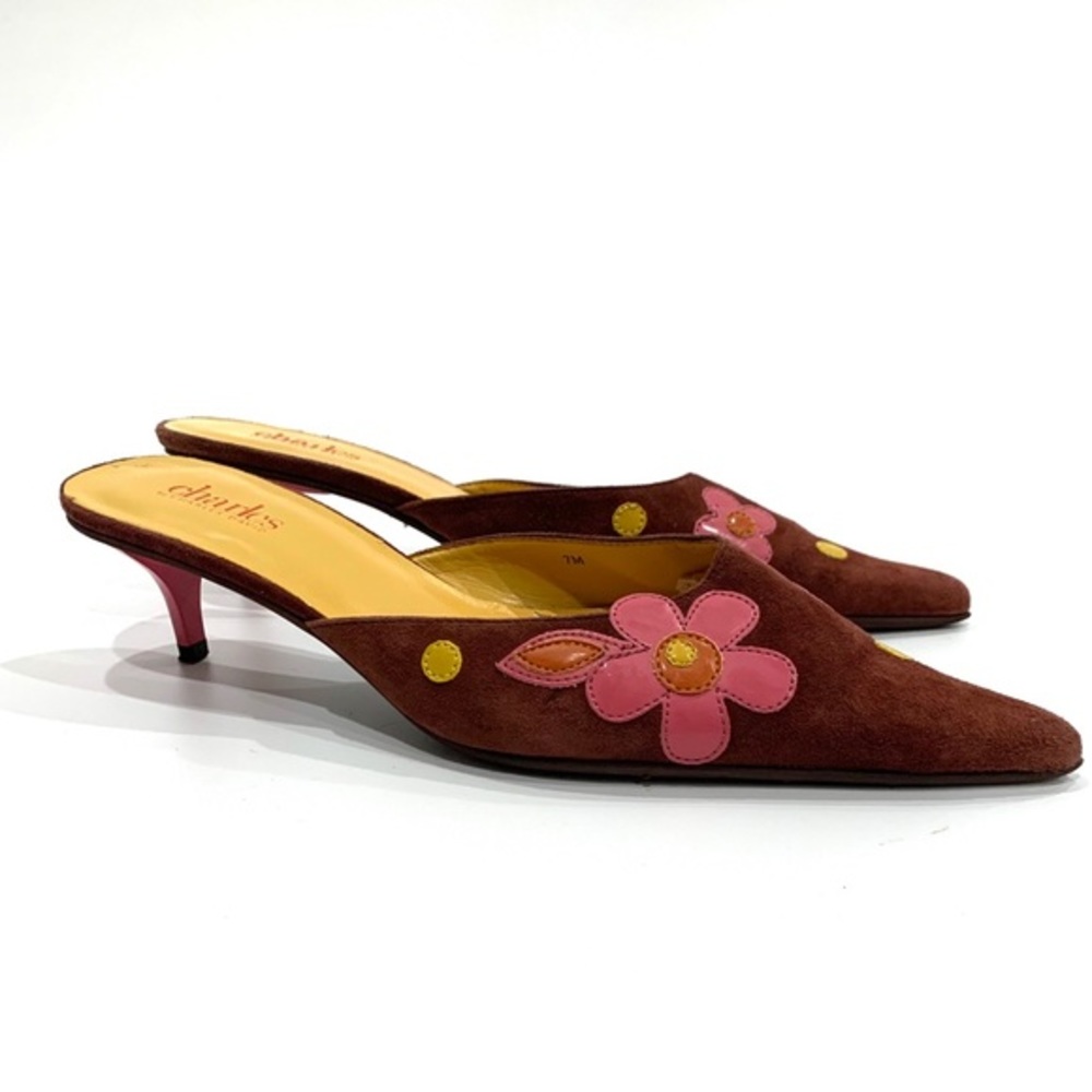 DAVID CHARLES slip on maroon suede w flowers sz7